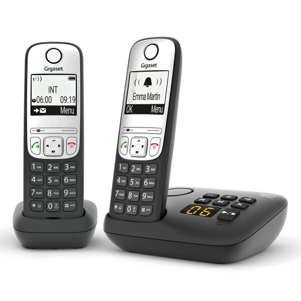 GIGASET A690A Duo Schnurloses Telefon analog Freisprechen, mit Basis, Wahlwiederholung Schwarz