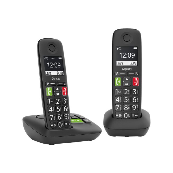 GIGASET E290A Duo schwarz schnurlos analog DECT Grosstaste 2 Mobilteile Anrufbeantworter