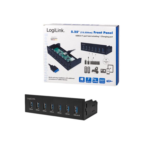 LOGILINK USB HUB 3.0, 7-Port, 5,25" intern + Schnelladeport