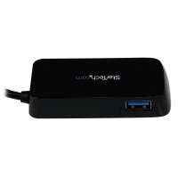 STARTECH.COM 4 Port USB 3.0 SuperSpeed Hub - Schwarz - Portabler externer Mini USB Hub mit eingebaut