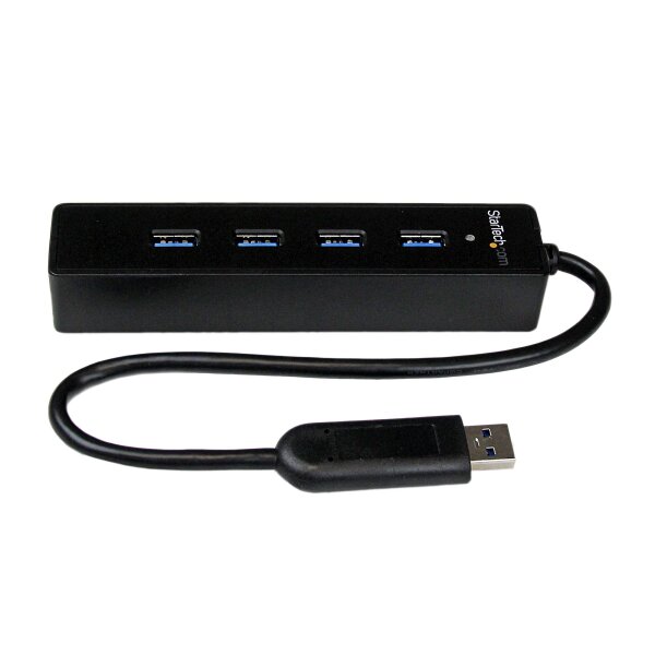 STARTECH.COM 4 Port USB 3.0 SuperSpeed Hub - Schwarz - Portabler externer USB Hub mit eingebautem Ka