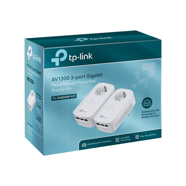 TP-LINK AV1300 3-port Gigabit Passthrough Powerline Starter Kit