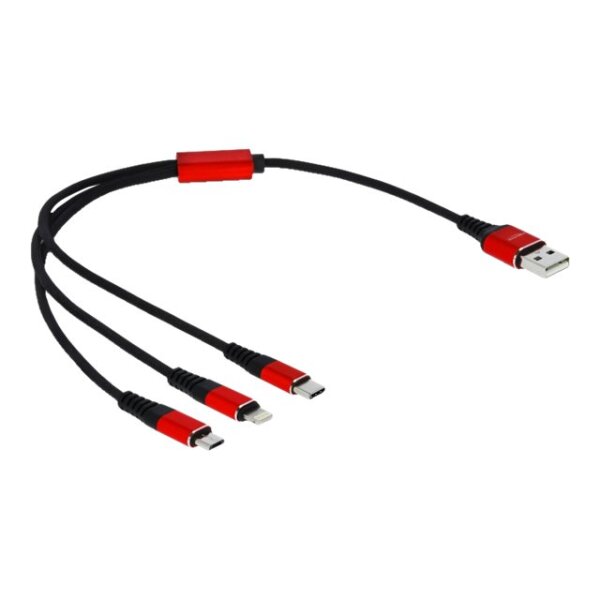 DELOCK USB Ladekabel 3in1 Typ-A 30cm | A>Lightning/m USB-B/USB-C