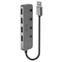 LINDY 4 Port USB 3.0 Hub mit Ein-/Ausschaltern 4 Port USB 3.0-Hub einzeln schaltbar Grau