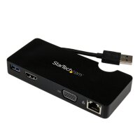 STARTECH.COM USB 3.0 Universal Laptop Mini Dockingstation mit HDMI oder VGA, Gigabit Ethernet, USB 3