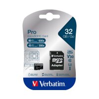VERBATIM Micro SDHC Card Pro UHS-I 32GB Class 10 inkl....
