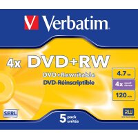 Verbatim DVD+RW 4.7GB 4x, 5er Jewelcase