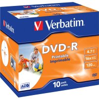 Verbatim DVD-R 4.7GB 16x, 10er Jewelcase printable