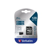 VERBATIM microSDXC Card 128GB 47044 PRO,U3,UHS-I,4K,90MB/s,SD-Adapter