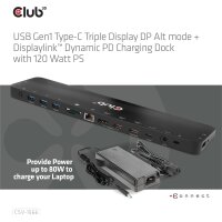 CLUB3D 4K ChargingDock USB-C ->6xUSB3/DP/2xHDMI/LAN     120W retail