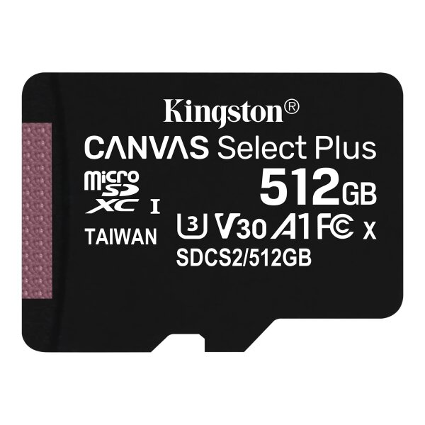 KINGSTON 512GB micSDXC Canvas Select Plus 100R A1 C10 Single Pack w/o ADP