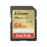 SANDISK Extreme 64GB SDXC Speicherkarte 2022 (bis zu 170MB/s, Cl10, U3, V30)
