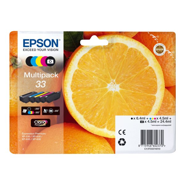 EPSON 33 Multipack 5er Pack Schwarz, Gelb, Cyan, Magenta, Photo schwarz Tintenpatrone