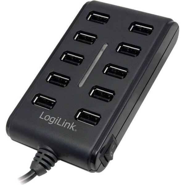 Logilink USB-Hub 10-Port mit Netzteil schwarz