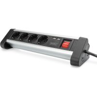 DIGITUS Steckerleiste 4fach 2x USB Schalter Alu 1.5m