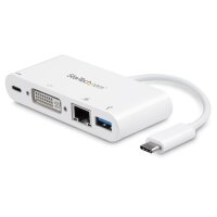 STARTECH.COM USB-C Multiport Adapter für Laptops - mit USB PD - USB C auf USB 3.0 / DVI / Gigabit Et