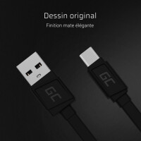 GREEN CELL GCmatte - USB-Kabel - 24 pin USB-C (M) zu USB (M) - 25cm - flach - Schwarz (KABGC03)