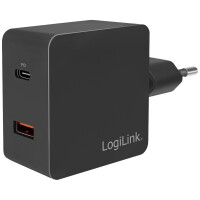 LOGILINK USB Wall Charger 2port,w/PD,USB-AF & USB-CF,18W,sch