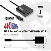 CLUB3D Adapter USB 3.1 Typ C > HDMI 2.0 UHD aktiv St/Bu Polybeutel