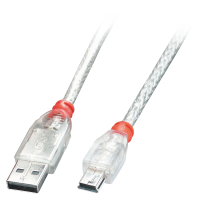 LINDY USB 2.0 Kabel A/Mini-B, transparent, 3m USB High Speed
