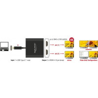 DELOCK USB Type-C Splitter DP Alt Mode > 2 x HDMI out 4K 30 Hz