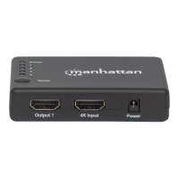 MANHATTAN 4K kompakter 4-Port HDMI-Splitter 4K30Hz Stromversorgung ueber Netzteil schwarz
