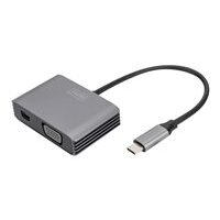 DIGITUS USB-C - mini DP + VGA Adapter 20cm 4K/30Hz silver aluminum housing