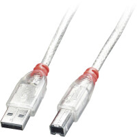 LINDY USB 2.0 Kabel Typ A/B, transparent, 5m  Typ A/B M/M