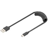 DIGITUS USB Type A to USB Type C Spring cable TPE USB 2.0 PD60W Max 1m
