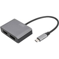 DIGITUS USB-C - DP + HDMI Adapter 20cm 4K/30Hz silver aluminum housing