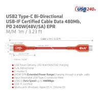 CLUB3D Kabel   USB 2   Typ C  PD 240W / 480Mb       1m St/St retail