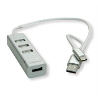 ROLINE USB 2.0 Notebook Hub, 4 Ports, Typ A+C Anschlusskabel (14.02.5037)